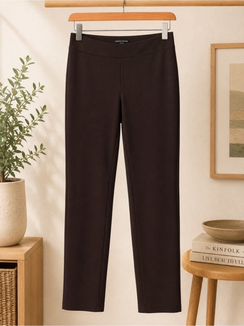 Eileen Fisher Brown Stretch Crepe Pull-On Slim Ankle Pants EUC XS #2676